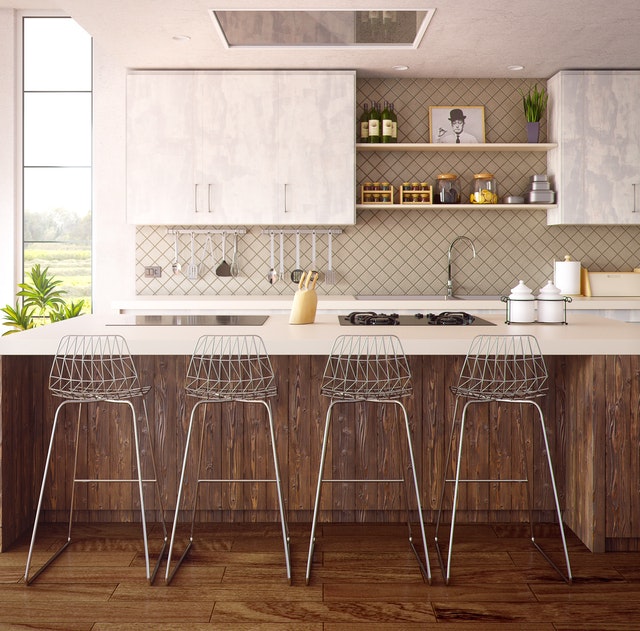 Beautiful contemporary kitchen with bar stools